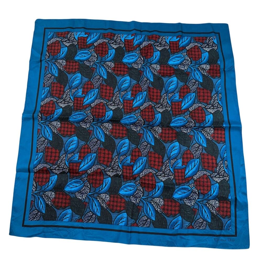Vintage Christian Dior 100% Silk Scarf 35" 90cm Large Square Geometric HandRolle